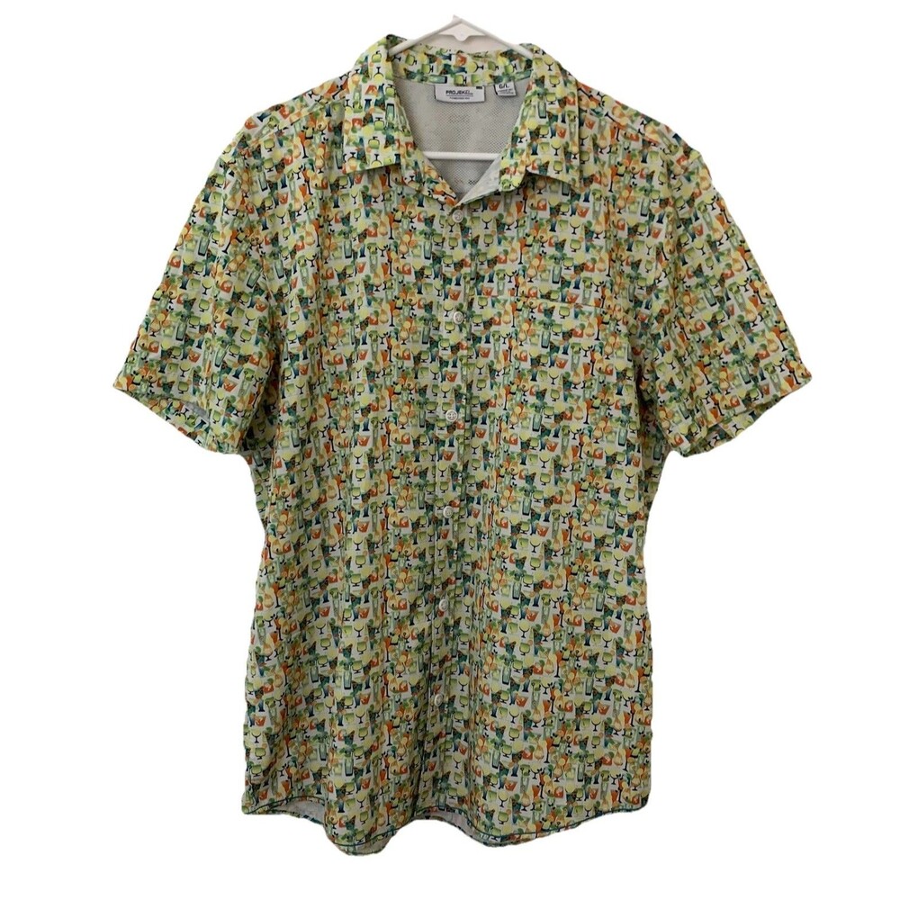 Projek Raw Shirt Mens Size L Button Up Camp Cocktail Vented Summer Performance
